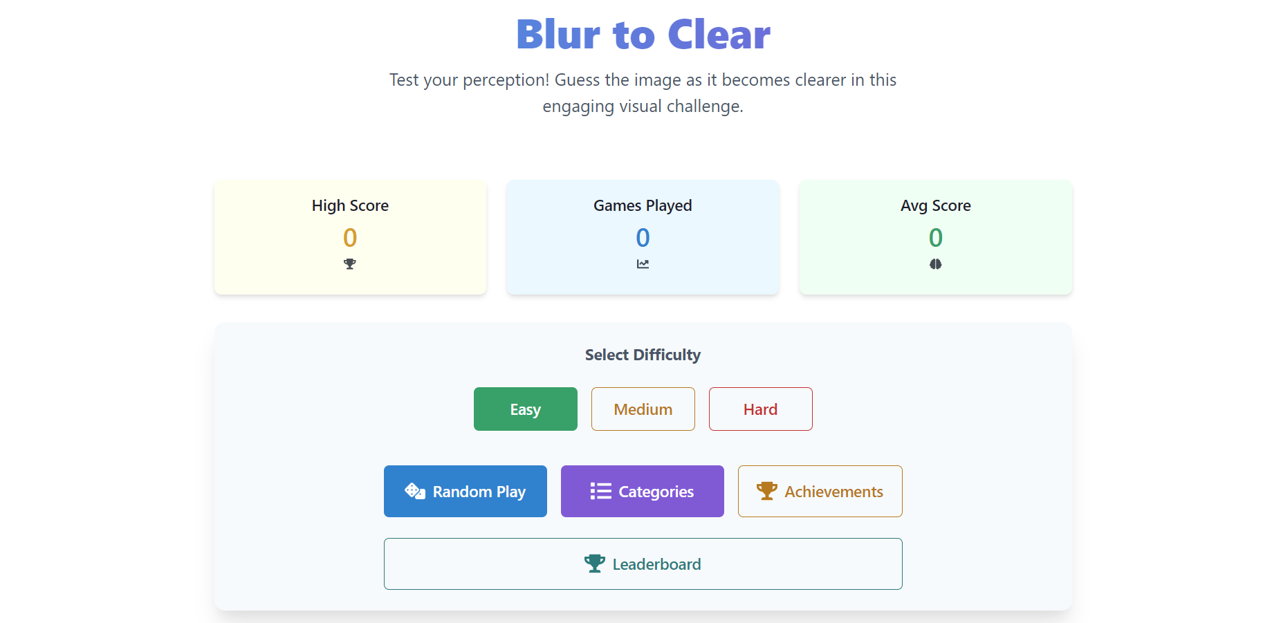 Blur to Clear Game Interface
